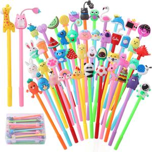Vellibring 48PCS Cute Cartoon Gel Ink Pens 48 Styles Bulk Novelty Assorted Styles Animal Pens Fun Writing Students Rewards School Office Home Supplies