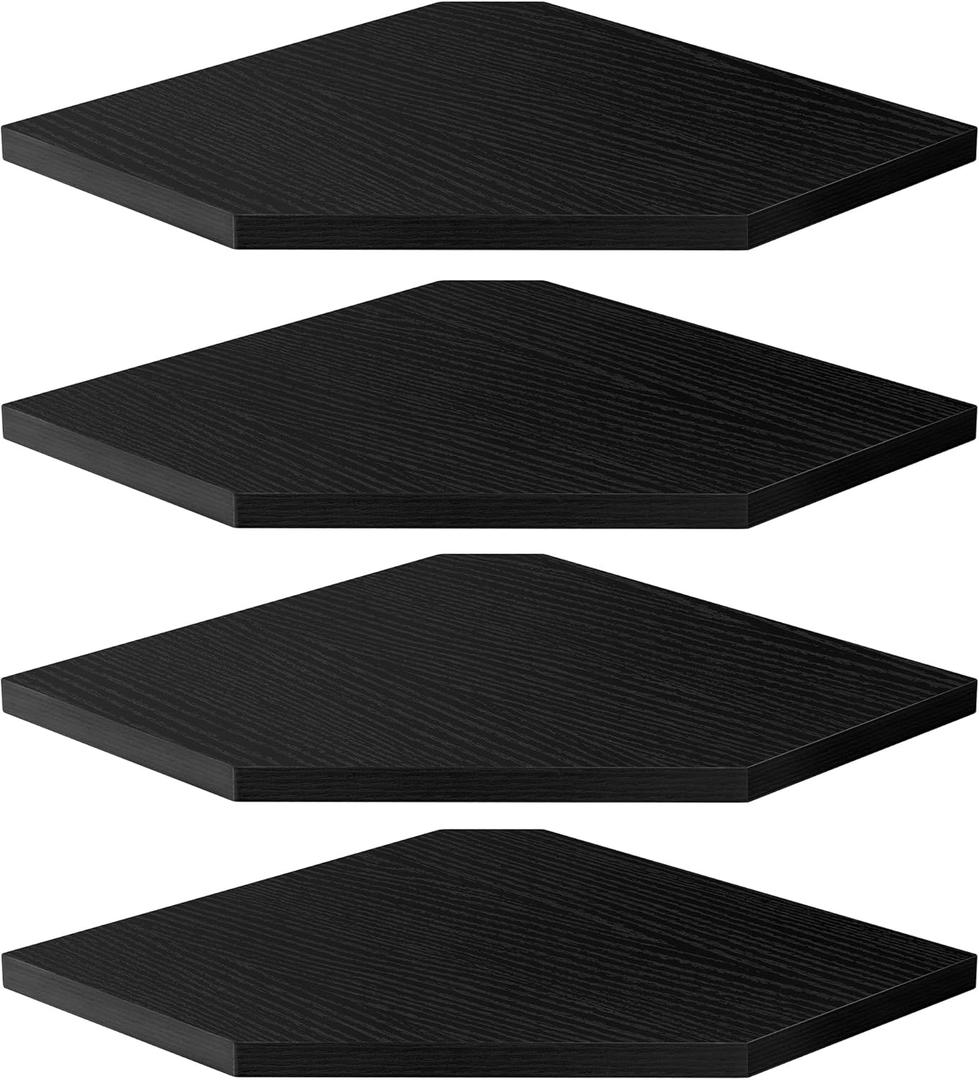 Corner Shelves 4-Pack for Bathroom & Kitchen, Space-Saving Floating Corner Wall Shelf with Easy Installation- Black (Set of 4)