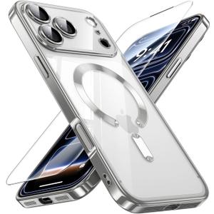 JUESHITUO for iPhone 17 Pro Max Case with Full Camera Lens Protector(Compatible with MagSafe)(Military Grade Drop Protection) 1X Screen Protector, Translucent Case for iPhone 17 Pro Max, Grey