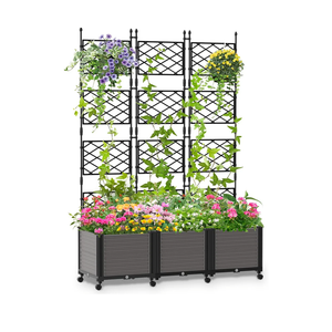 Raised Garden Bed Outdoor Planter Box with Trellis and Wheels, Tomato Planter Cage with Trellis, Indoor Outdoor Patio Self Watering Planters for Climbing Plants Vegetable Flowers