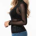 MANGOPOP Women's Glitter Mesh Top Long Sleeve Sexy See Through Sheer Stretchy Sparkly Going Out Tops (Black, XL)