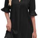 PerZeal Shirts Dress for Women V Neck Short Sleeves Casual Flowy Summer Beach Vacation Shifts (M)