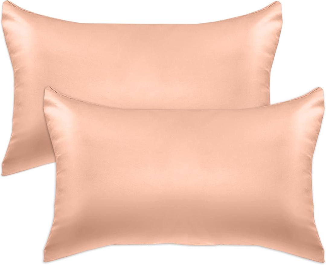 Elegant Comfort 2-Pack Cooling Viscose Satin Pillowcase Set with Hidden Zipper Closure, Silky Smooth for Best Hair and Skin Care-Beautiful Gift Box-2-Piece Satin Pillowcase Set, King, Dusty Rose