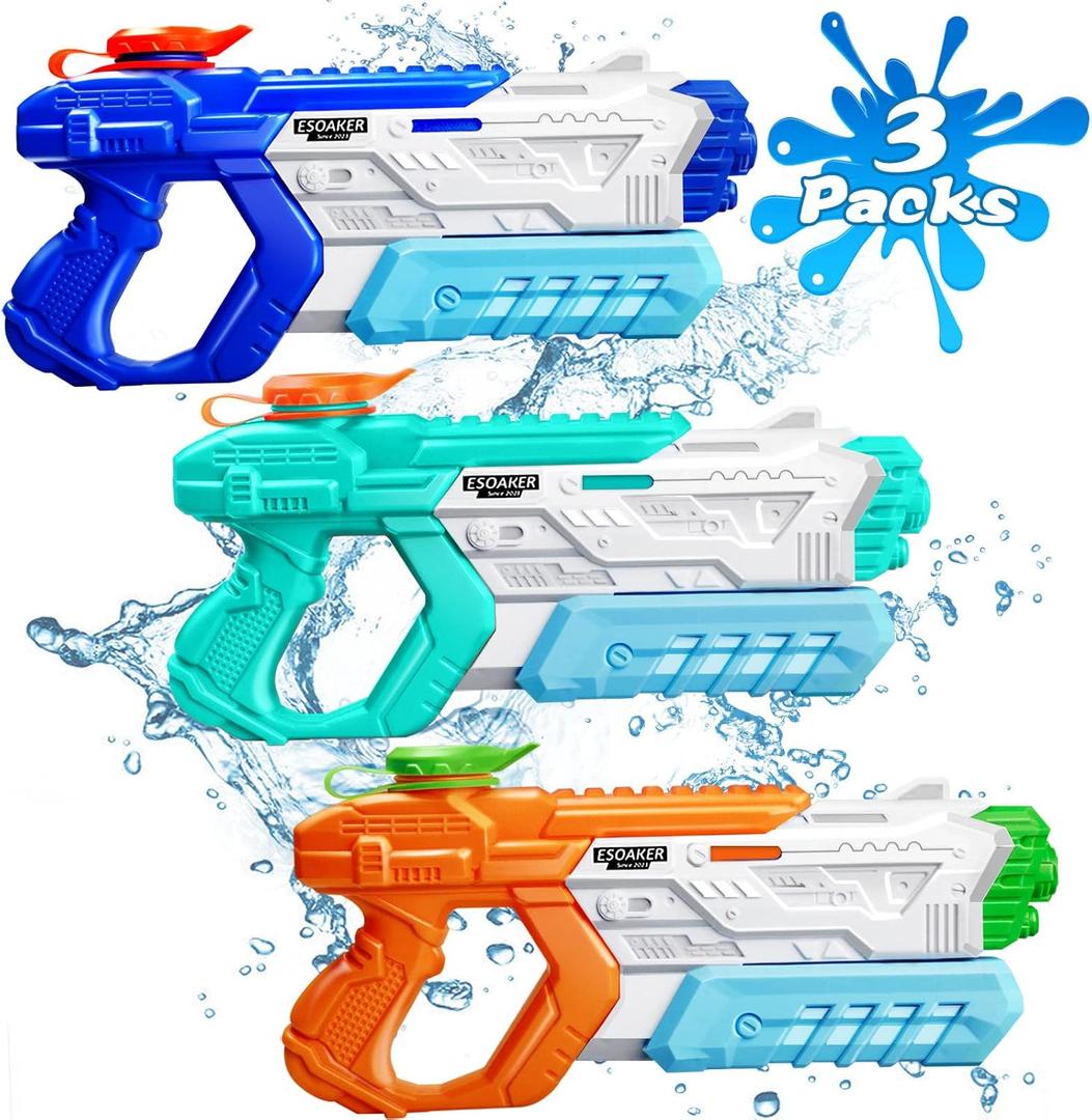 Water Gun for Kids Adults - 3 Pack 400CC Squirt Super Water Guns Soaker Blaster Long Shooting Range Toys for Swimming Pool Beach Water Fighting Party