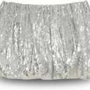Women Sequin Sparkly Mini Skirt with Shorts Underneath for Concert Festival Rave Outfit Nye Costume (Silver, M)