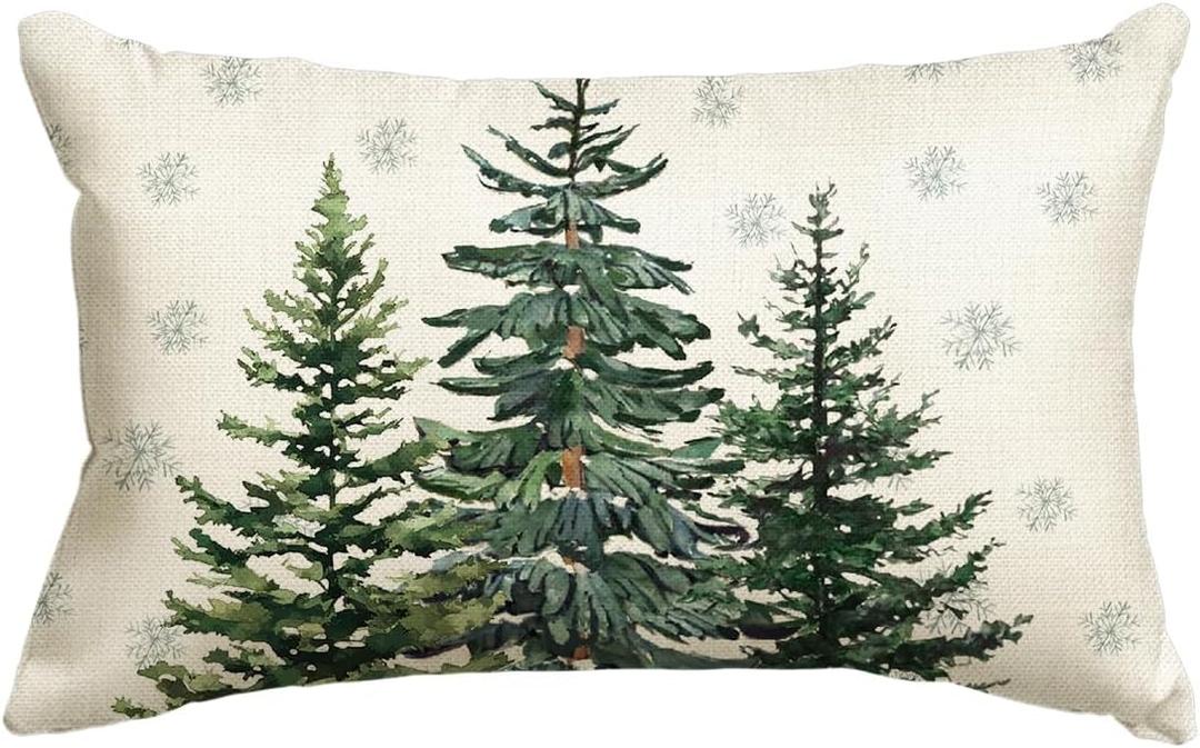 AVOIN colorlife Christmas Trees Snowflake Throw Pillow Cover, 12 x 20 Inch Winter Holiday Cushion Case Decoration for Sofa Couch