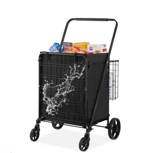 VEVOR Foldable Shopping Cart With Removable Waterproof Lining 150kg Large Capacity Jumbo Shopping Cart With Double Basket 360° Rotating Wheels Dense Metal Mesh Base Heavy Duty