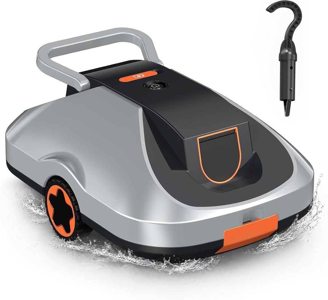 C1 Robotic Pool Cleaner, Cordless Pool Vacuum for Above Ground & Inground Pools, 200mins Runtime Automatic Pool Vacuum Robot for Leaves & Dirt, Powerful Suction up to 2500 sq.ft, Self Parking-Orange