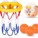 Bath Toys, Bathtub Basketball Hoop for Kids Toddlers, Bath Shower Toys for Kids, Strong Suction Cup Basketball Hoop & 3 Soft No-Hole Balls Set for Toddlers, Boys and Girls (Yellow)