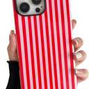 Longlayss Compatible with iPhone 16 Pro Case Cute Aesthetic Striped Phone Case for Women Girl Shockproof Slim TPU and Hard PC Protective Cover (Pink and Red)