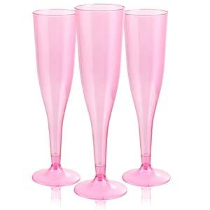 WDF 36 Pack Clear Pink Plastic Champagne Flutes - 7OZ Pink Champagne Flutes Plastic, Champagne Glasses Disposable for Party & Mother's Day