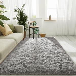 LOCHAS Ultra Soft Indoor Modern Area Rugs Fluffy Living Room Carpets for Children Bedroom Home Decor Nursery Rug 4x6 Feet, Gray (Grey)