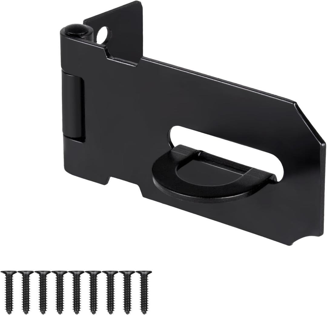 4 x 3 Inch Heavy Duty Door Locks Hasp Latch, Stainless Steel Security Packlock Clasp Hasp Lock Latch for Fence Gate, Gate, Shed Closet Cabinet, Black, 1 Pack