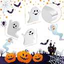 2 x Cute Ghost Halloween Decorations Indoor, Wooden Tiered Tray Decor Table Sign, Halloween Decor Wooden Ghost Sign for Party Home Shelf Display, 3 Pcs, Black White