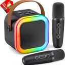 Mini Karaoke Machine for Kids Adults, 2025 TOP Christmas Birthday Gifts for Boys 3,4,5,6,7,8,9,10+ Years Old Toddler Toys, Portable Bluetooth Speaker with 2 Wireless Karaoke Microphones Player (Black)