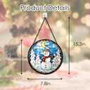 ERMCDFHC Stained Glass Window Hanging, Snowman with Moonlight Scene Round Sun Catchers Glass Panel Suncatcher Decor for Home, 7.8Inch. (003)