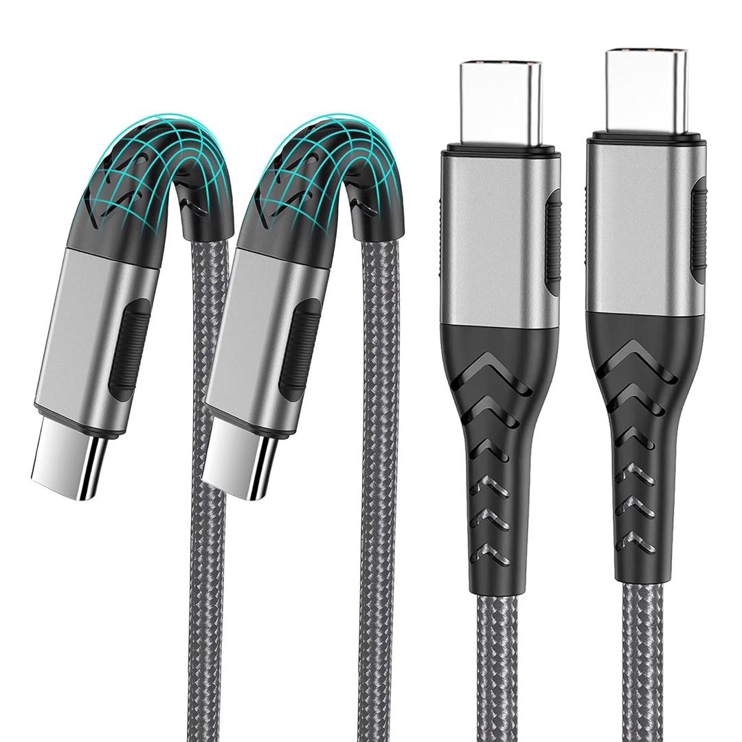 Durcord USB C to USB C Cable, 2Pack 100W 10ft USB C Charger Cable Fast Charging for Android/Phone/Pad, Type C to Type C Charger Braided USB Cable Compatible with iPhone 16/15 Pro Plus Max Silver (2Pack 10ft)