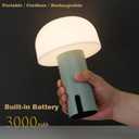 Cordless Mushroom Table Lamp for Outdoor/Indoor, Rechargeable Waterproof Battery Operated Lamp, 3-Color Touch Dimmable Light for Bedside/Shower/Patio/Camping/Dinning/Counter/Kitchen/Nursery Sage Green