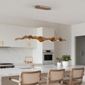 Upgrade 39.4in Led Modern Linear Chandelier with Remote,Modern Resin Ceiling Pendant Lights for Dining Room Island Lighting Hanging Light for Kitchen,Living Room