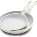 GreenPan Dover 8 10 2 Piece Frying Pan Skillet Set, Non-Toxic PFAS-Free Ceramic Nonstick Coating, Sear Saute Fry Egg Omlete, Dishwasher & Oven Safe, Stay Cool Handle, Easy Pour Rims, Cream White