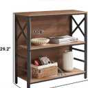 MNEETRUNG Small Bookshelf,3 Tier Industrial Bookcase with Metal Frame and Backboard,Low Rustic Brown Book Shelf,Book case for Small Spaces,Living Room,Bedroom and Home Office