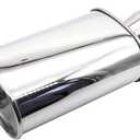 Exhaust Muffler 2.5" (63MM) Inlet / 3" (73MM) Outlet Silver Stainless Steel Car Silencer 11.8 Inch (300MM) Oval Body Length / 21.3" (540MM) Overall Length