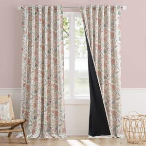 Vangao Pink Nursery Curtains for Girls Room Floral Blackout Curtains 96 Inch Length Farmhouse Drapes for Bedroom Room Darkening Window Flower Patterned Treatment for Kids Set of 2