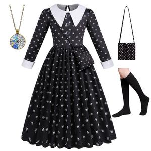 Chektin Black Princess Dress for Girls Halloween Costume Kids Long Sleeve Cosplay Birthday Party with Accessories 6-7 Years