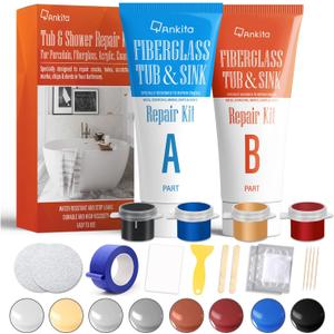 Fiberglass Tub Repair Kit(Color Match), Fiberglass Shower and Acrylic Bathtub Repair Kit for Scratches, Cracks, Chips, Holes on Porcelain, Enamel, Tubs, Tile, Sink, Fix Chipped Almond Fiberglass Tub
