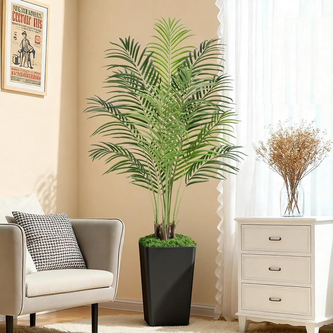 5ft Artificial Palm Tree with Black Planter-Tall Artificial Indoor Plants, Fake Tropical Palm Tree, Faux Silk Plants for Home Office Living Room Bedroom Modern Decor