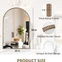 Arched Wall Mirror 24" x 36",Antique Gold Metal Beaded Frame, Decorative Accent Mirror for Bathroom, Living Room, Entryway & Bedroom