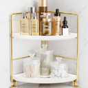 FSyueyun 2-Tier Corner Bathroom Counter Organizer, Tool-Less Installation Vanity Shelf Small Plastics Countertop Makeup Tray Skincare Perfume Organizers (Gold)