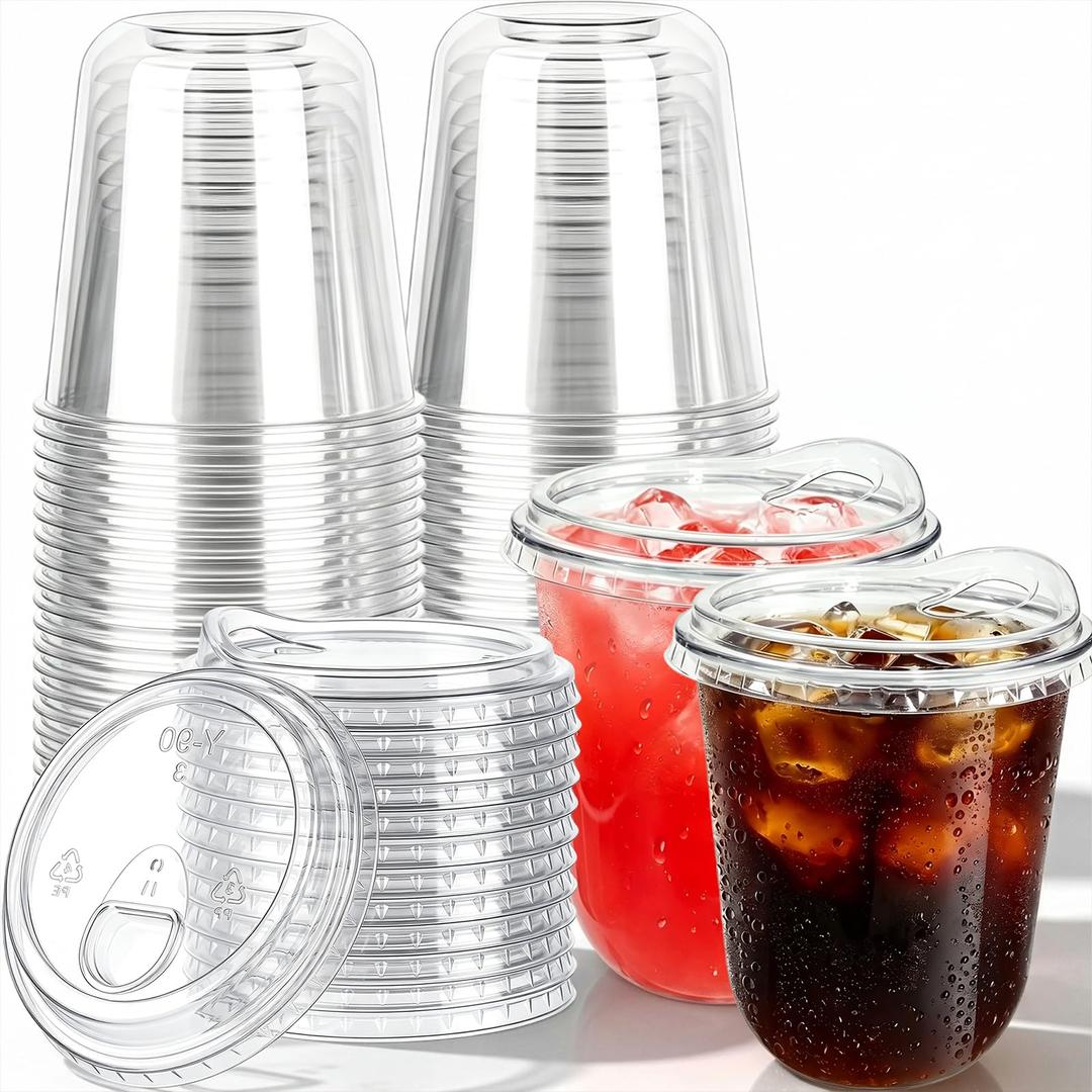 50 Pack 12 oz Clear Plastic Cup With Sip Lids ,Thickened Disposable Iced Coffee Cups for To Go Cold Drinks Latte Juice Smoothie Slushie Milkshake For Drink Shop Parties Events, Leakproof & BPA-Free