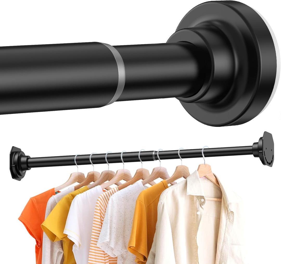 Closet Rods for Hanging Clothes 18 to 28 Inches, 1 Inch Adjustable Short Closet Rod Heavy Duty Clothes Hanging Tension Rod for Closet Wardrobes Laundry RV, Black