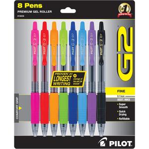 Pilot G2 Premium Refillable And Retractable Gel Ink Pens, Fine Point (0.7mm), 8 Colors, 8 Count (16606) (Assorted Classic)