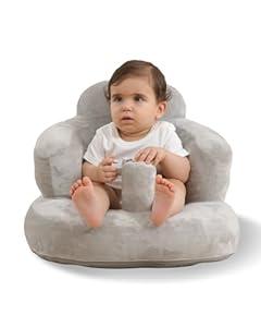 AGITVPS Upgrade Inflatable Baby Seat with Tray for Babies 3-36 Months, Built in Air Pump Bumbo Seat with Tray, Baby Chair Sit Me up Floor Seat for Baby, Learning to Sit&Feeding (Velvet Pillar-Gray)