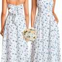 KUTUMAI Women Summer Bow Tie Floral Corset Midi Engagement Photo Dress (White, S)