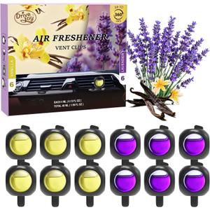 Car Air Freshener Vent Clips, 12 Pack, 6 Vanilla, 6 Lavender, Provides Long-Lasting Scent, Up to 360 Days, Car Fresheners
