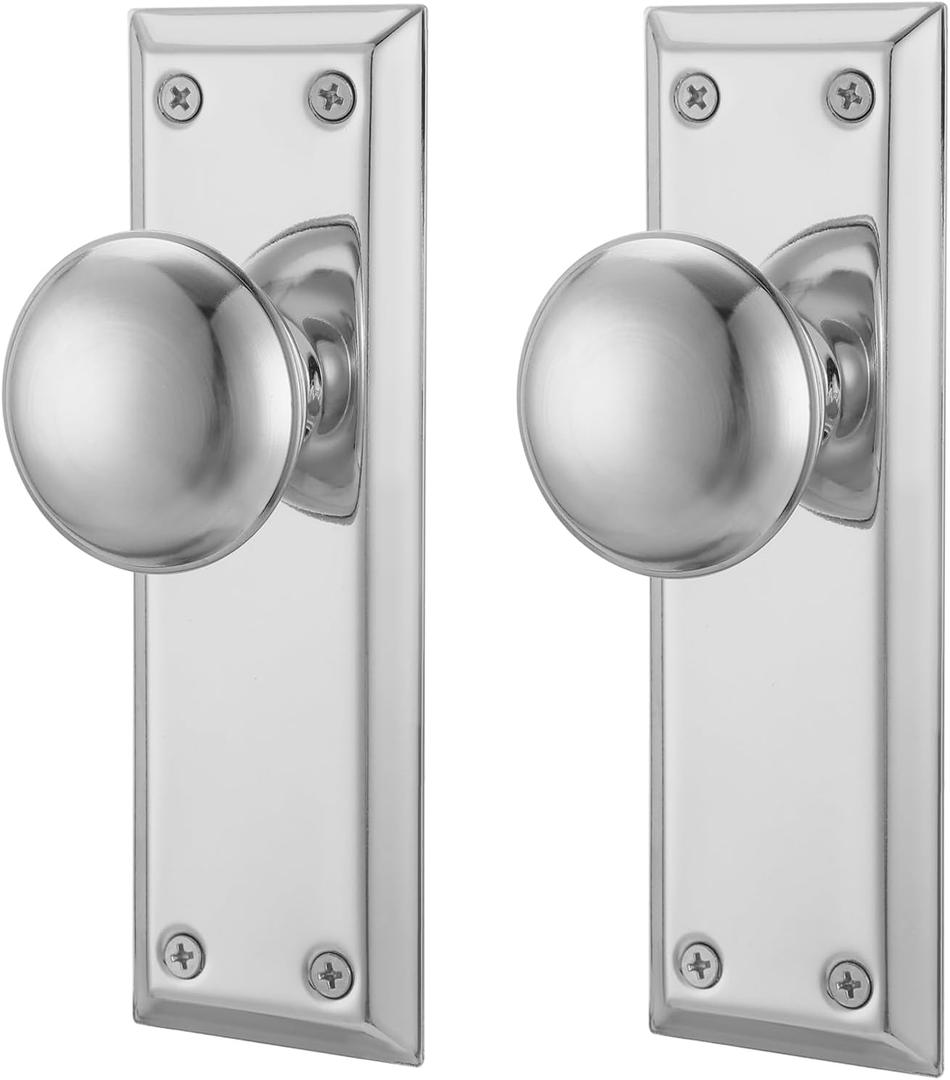 Dummy Door Knob Interior, Inactive Door Knobs for Closet, Antique Bifold Door Knobs Replacement, Single-Side Dummy Old Style Door Handle, Satin Brushed Nickel, 2 Pack