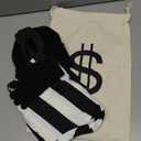 URATOT Kid's Robber Costume Set Black and White Striped Tee Shirt Canvas Bag Gloves Eye Patch and Beanie Cap (10-12 Years)