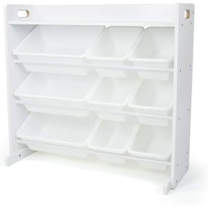Humble Crew Toy Storage Organizer with 9 Removable Storage Bins for Kids Playroom, 3-Tier with Top Shelf Toddler Toy Organization, White/White, 34"W X 16"D X 31"H