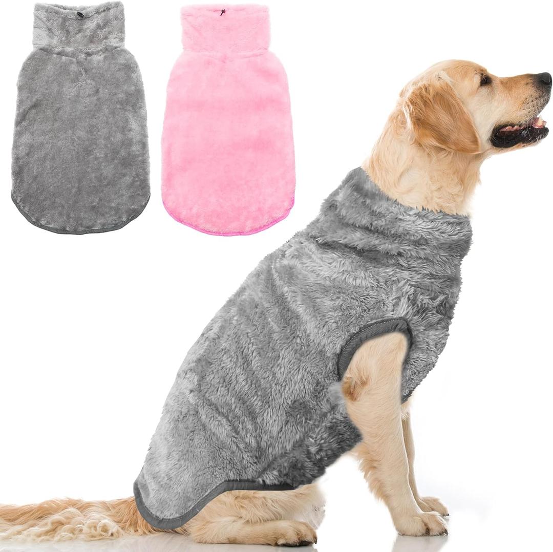 Dog Jacket for Cold Weather, 2 Pack Cozy Winter Warm Turtleneck Pet Coat Clothes for Large Medium Small Dogs, Fleece Adjustable Pullover Dog Vest Sweater (M-XXL) (Pink and Grey)