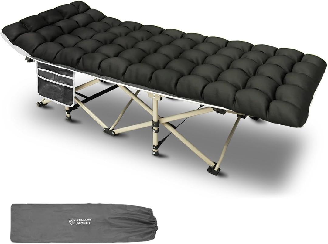 YELLOW JACKET Camping Cot with Mattress for Adults, Folding Sleeping Cot 600lbs Max Load, Portable Camping Cot with Carry Bag, 28" Wide Cot for Camping, Home,Office,Travel (Black), 10.6" W x 7.8" D x 41" H