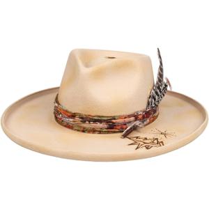Vintage Pencil Brim Fedora Hats 100% Wool Felt Hat Panama Rancher Hat with Lightning Logo Handmade Distressed/Burned