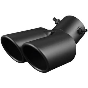 Dual Exhaust Tips, Stainless Steel Double Outlet Car Muffler Tail Tip Exhaust Curved Type Tailpipe Tip 63mm/2.5" Inlet Bolt-on Exhaust Tip Bevel Port (Curved,Matte Black)