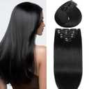 Clip in Hair Extensions Real Human Hair, Invisible Seamless Straight Remy Human Hair Extensions Clip ins for Women (1B Natural Black, 20'')