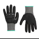 Amazon Basics 10 Pairs Impact Protection Gloves with Touch Screen Friendly 15G Sandy Nitrile Palm, Black, Size Large