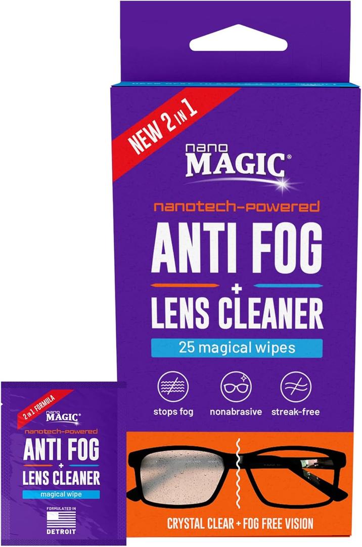 2-in-1 Anti Fog & Lens Cleaning Wipes, Designed for Delicate Optics, Eyeglasses, Face Shields, Eyeglass Wipes with Invisible Nano Coating, Quick Dry, Streak-Free Lens Wipes