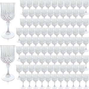 Plastic Wine Glasses, Plastic Goblets Vintage Style Cordial Unbreakable Drinking Glasses, Reusable Drinkware for Wedding Reception, Grand Event Party Supplies (100, Transparent)