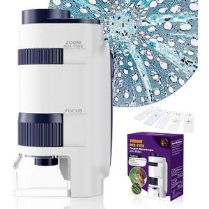 Handheld Portable Pocket Microscope for Kids - BEBANG Mini Lab Kids Microscope with 5 Prepared Slides LED Portable Microbiological Observation Miniscope Tool for Science Exploration